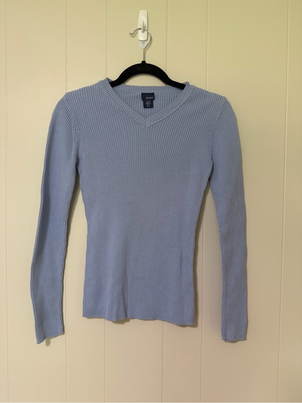 Basic Editions Light Blue Ribbed V-Neck Sweater